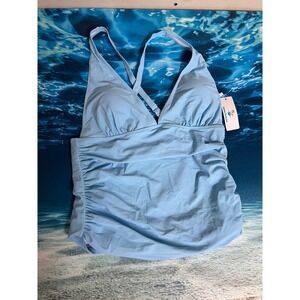 ☀️Beachsissi Light Blue Ruched V-Neck Tankini Top Adjustable Straps Size L NEW